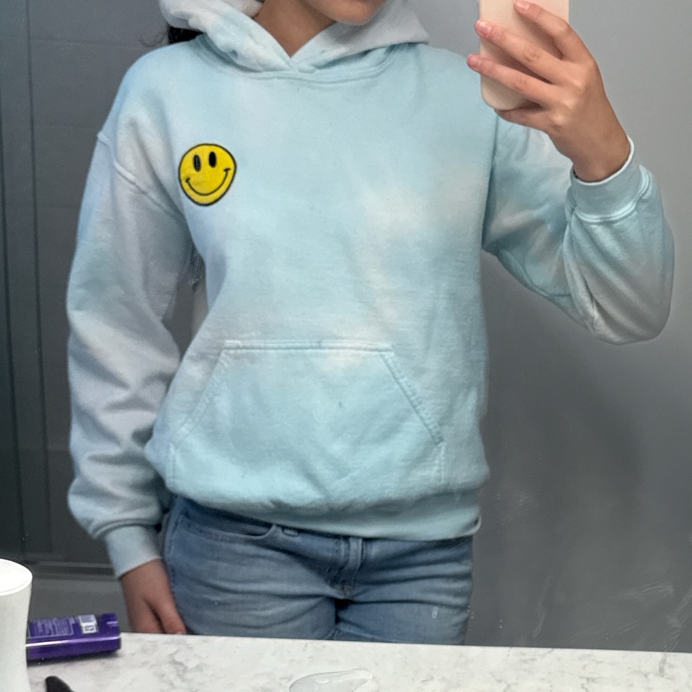 Gildan Light Blue Hoodie with Smiley Face